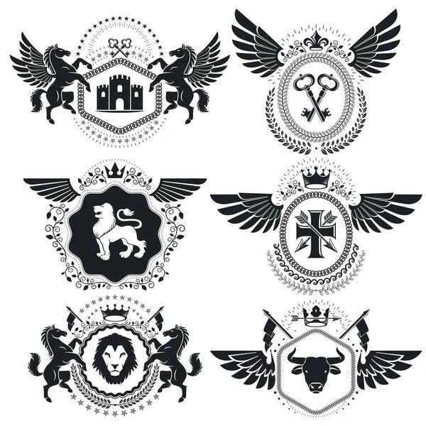 Heraldic Coat Arms Decorative Emblems — Stock Vector