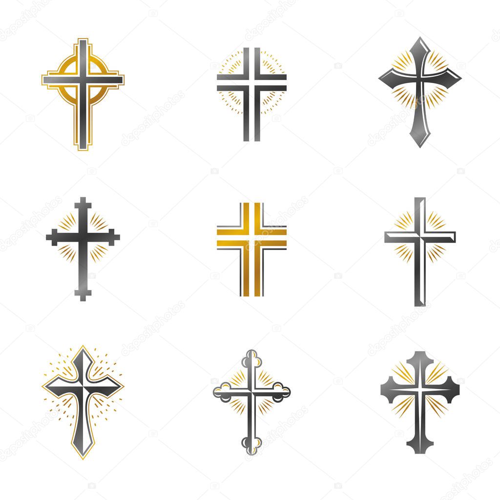 Set of religious crosses emblems set in vintage style