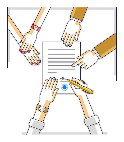 Vue Ensemble Homme Affaires Signant Contrat Papier — Image vectorielle