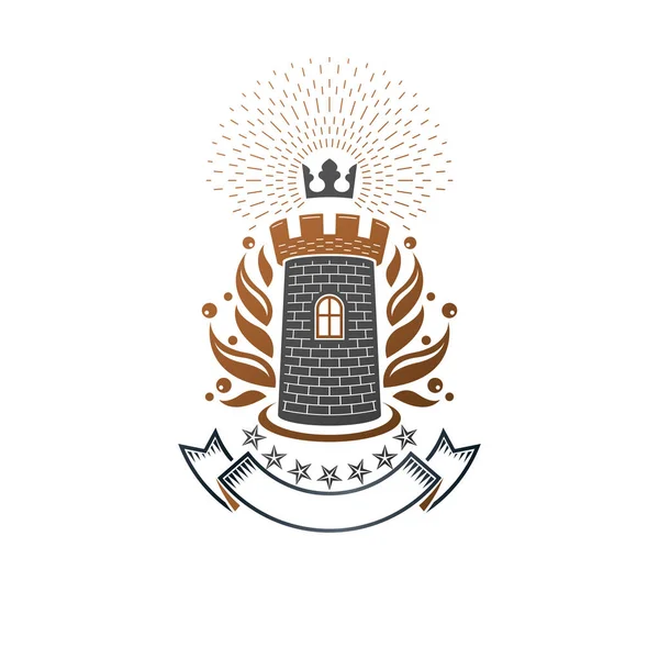 Oude Citadel Embleem Geïsoleerd Witte Achtergrond — Stockvector