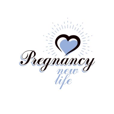 Beyaz izole vektör kalp çizilmiş amblemi. Yeni hayat kavramsal sembol. Hamilelik yardım sembolü için Tıp Merkezi