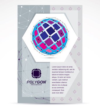 Bilgisayar teknolojileri yaratıcı reklam broşürü. 3D mühendislik vektör, renkli soyut çokgen şekli.