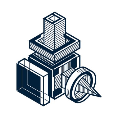 3D soyut izometrik inşaat, vektör çokgen şekli.