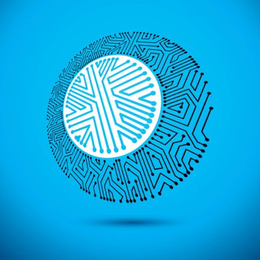Vektör mikroçip tasarımı, işlemci. Bilgi iletişim teknolojisi ögesi, devre kartı yuvarlak şekilli.