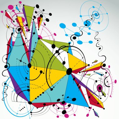 Bauhaus sanat 3d kompozisyon düşük poli ile nesne deforme, perspektif renkli modüler vektör duvar kağıdı kullanılarak yapılan daireler ve kafes teller. Kitapçık kapak şablonu olarak kullanmak için grafik zemin.