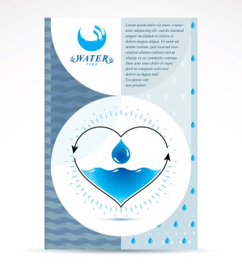 Su arıtma şirket reklam afiş tasarım fikri pazarlama olarak kullanmak için. Küresel su dolaşımı kavramsal tasarım, vektör kalp şekli yön okları ile.