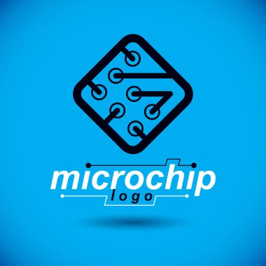 Gelecekçi sibernetik şema, vektör anakart. Dijital element, kare devre kartı. Elektronik mikro işlemci logosu.