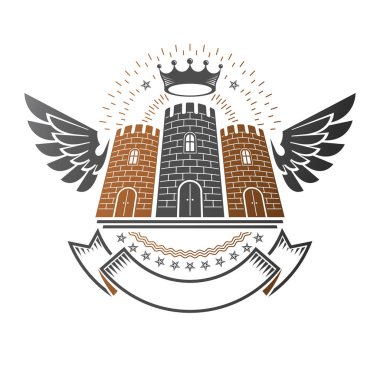 Antik Bastion amblemi. Hanedan vektör tasarım öğesi. Retro tarzı etiket, Hanedanlık armaları logo. İzole beyaz zemin üzerine antika logo.