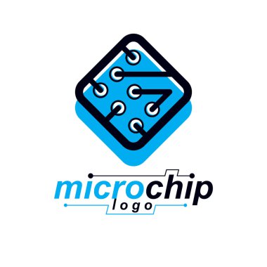 Gelecekçi sibernetik şema, vektör anakart. Dijital element, kare devre kartı. Elektronik mikro işlemci logosu.