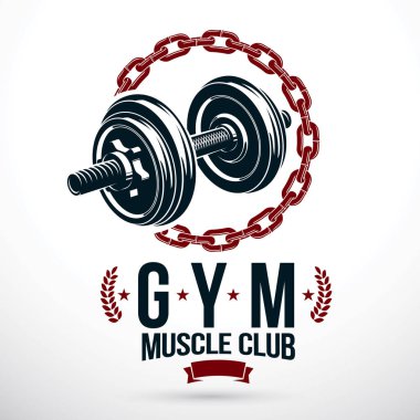 Spor takım kavramsal vektör amblemi halter ağırlık diskler ve yuvarlak demir zinciri ile kullanarak oluşur.