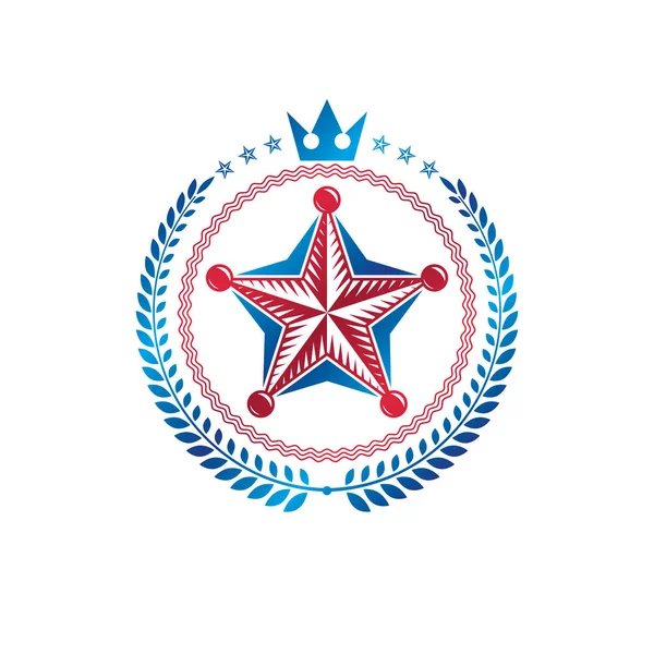 Pentagonal Estrela Emblema Símbolo Tema União Criado Com Coroa Real —  Vetores de Stock
