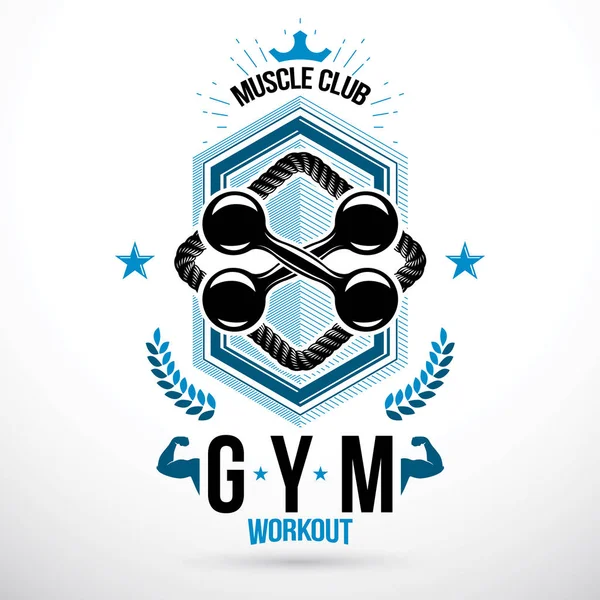 Vector Barbell Fitness Equipment Fitness Workout Weightlifting Gymnasium Conceptual Emblem — Stock Vector