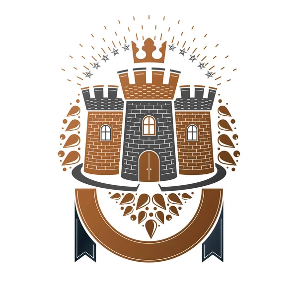 Antiguo Emblema Del Bastión Elemento Diseño Vectorial Heráldico Etiqueta Estilo — Archivo Imágenes Vectoriales