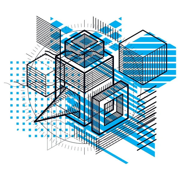 Fundo Abstrato Isométrico Com Formas Dimensionais Lineares Elementos Malha Vetorial — Vetor de Stock