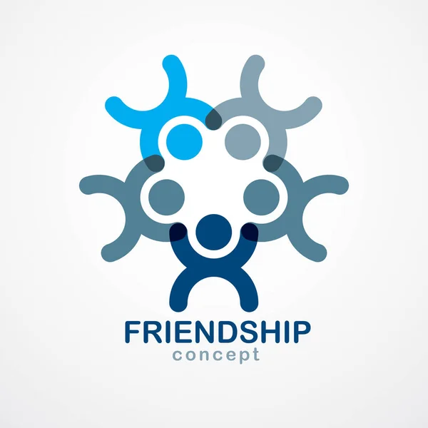 团队合作和友谊的概念创造了一个简单的几何元素作为一个人的团队 矢量图标或标志 团结协作的理念 梦想团队的商务人士蓝色设计 — 图库矢量图片