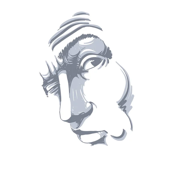 Dibujo Vectorial Hombre Borracho Jugador Con Arrugas Frente Retrato Blanco — Vector de stock