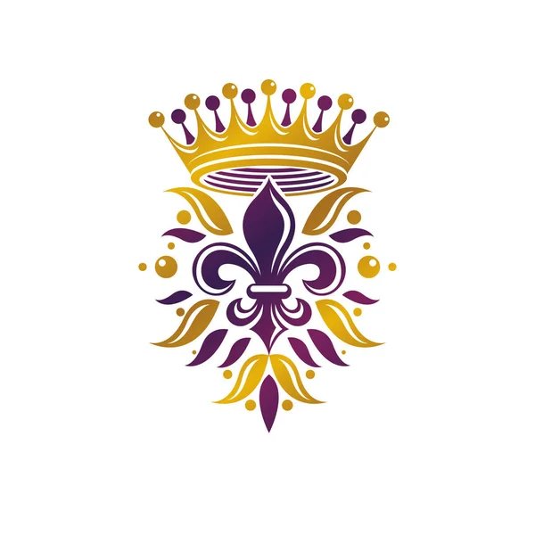 Ретро Золотая Винтажная Эмблема Созданная Цветами Лилии Императорской Короной Элемент — стоковый вектор
