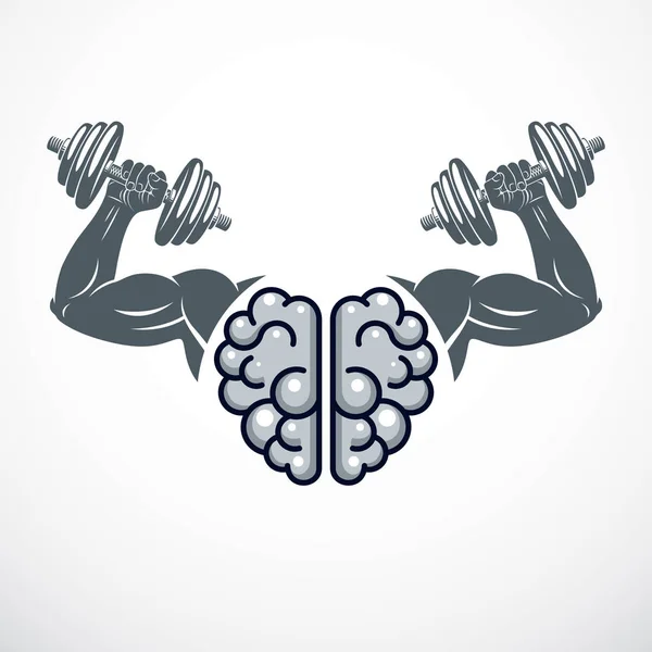 Power Brain Emblem Genius Concept Vector Design Human Anatomical Brain — Stock Vector