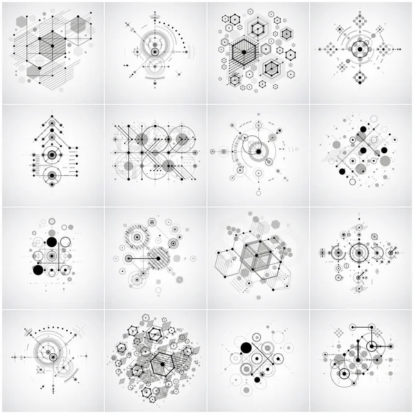 Set Modulaire Bauhaus Vector Achtergronden Gemaakt Van Geometrische Figuren Zoals — Stockvector