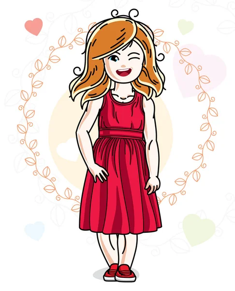 Küçük Kızıl Saçlı Sevimli Çocuk Farklı Rahat Kıyafetler Giymiş Renkli — Stok Vektör