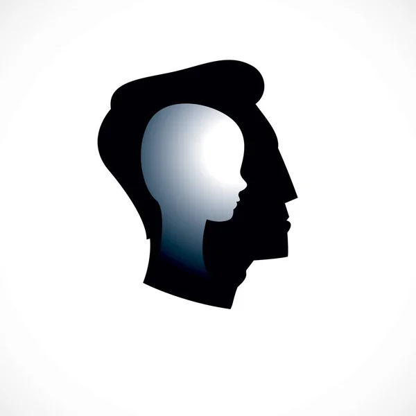 Психологический Векторный Логотип Созданный Мужским Профилем Головы Маленьким Мальчиком Внутри — стоковый вектор