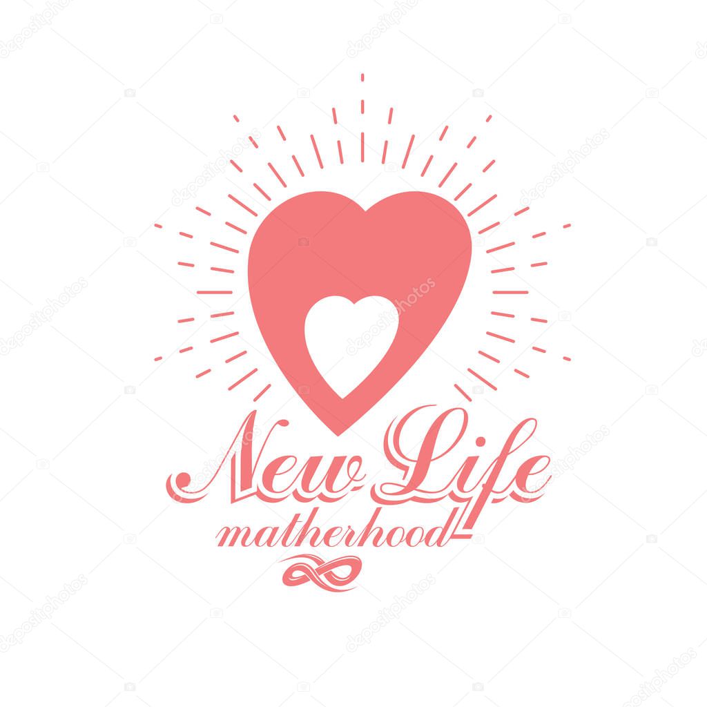 Vector heart hand-drawn emblem isolated on white. New life conceptual symbol. Pregnancy support and mother care icon