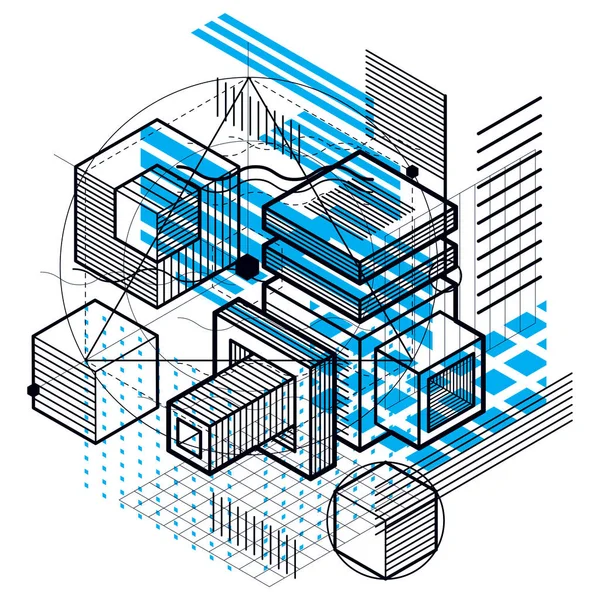 Vector Abstracto Fondo Isométrico Diseño Cubos Hexágonos Cuadrados Rectángulos Diferentes — Vector de stock