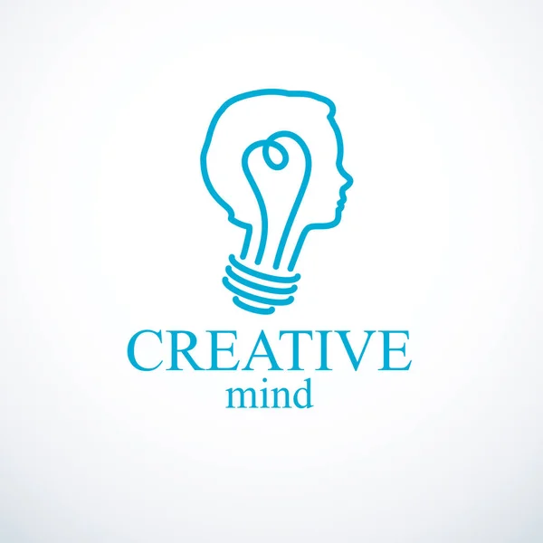 Creative Brain Concept Intelligent Person Vector Logo Light Bulb Shape — Stock Vector