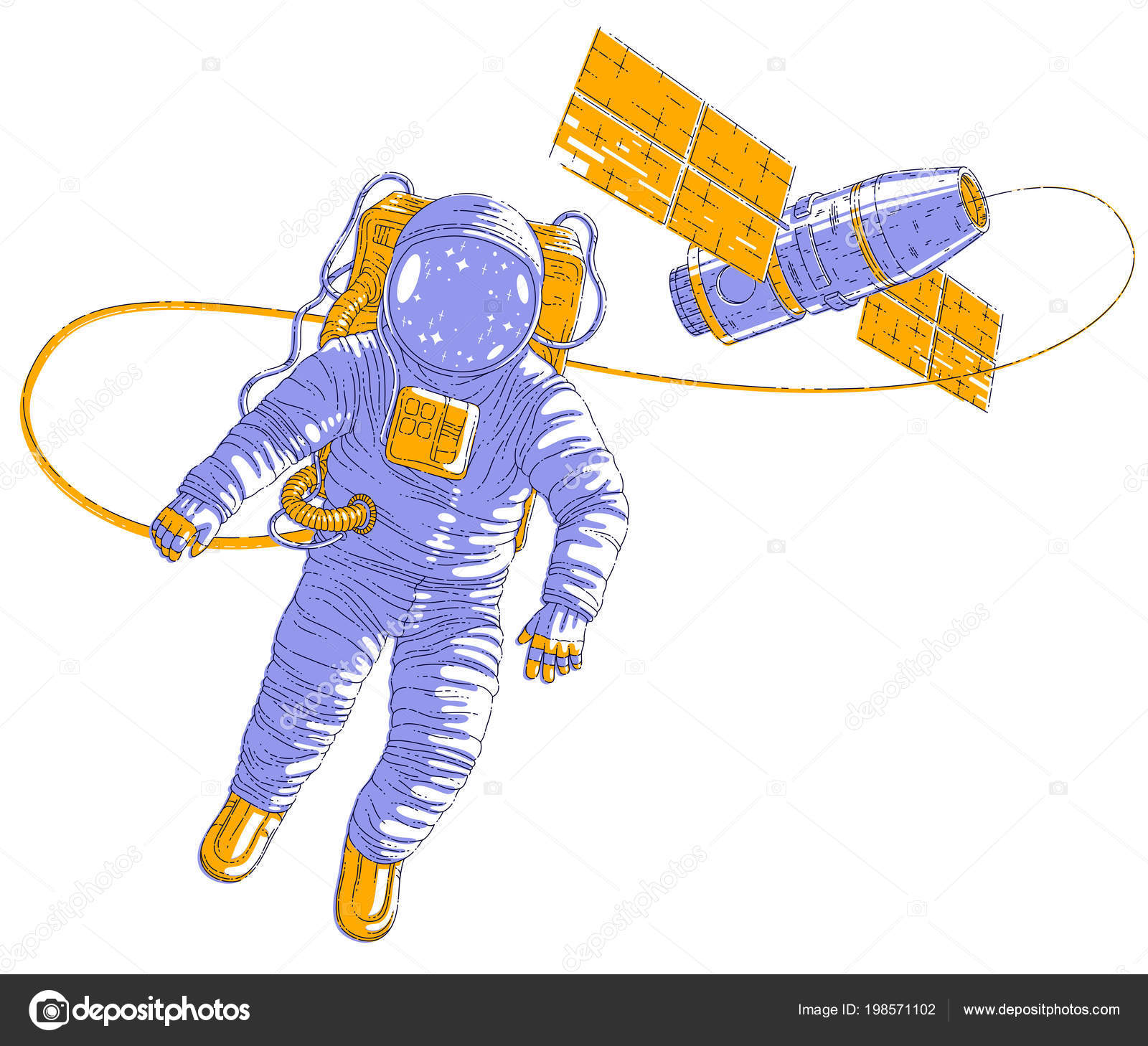 Spaceman Flying Open Space Connected Space Station Astronaut Man Woman ...