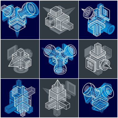 İzometrik soyut vektör geometrik şekiller kümesi.