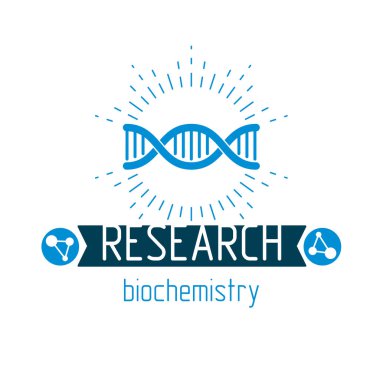 İnsan DNA iplikçiklerinin vektör modeli. Biyokimya araştırmaları kavramsal soyut logoti bilimsel organizasyonların amblemi olarak kullanılabilir..