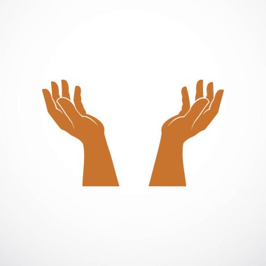 El bakım koruma, ihale ve savunan insan eli kopya içinde yazmanız için bir alan öğe veya metin ile tasarım vektör.