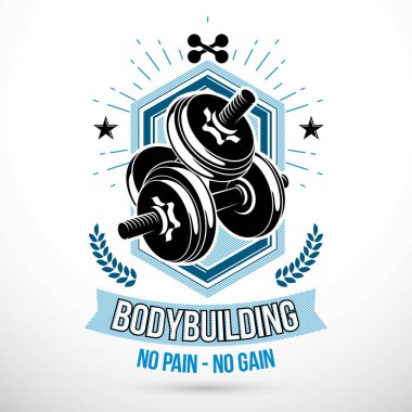 Kavramsal vektör amblemi halter ağırlık diskleri kullanarak oluşan spor merkezi.