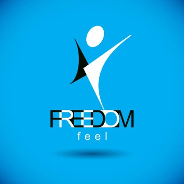 Vektör soyut adam yukarı yükseltilmiş ulaşan ile. Kurumsal lider mecaz illüstrasyon. Özgürlük yaratıcı logo, sembol.