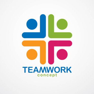 Takım çalışması iş birliği ve işbirliği basit geometrik elementlerle yaratıldı. Vektör simgesi ya da logo. Arkadaşlık rüya takımı, birleşik mürettebat renkli tasarım..