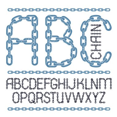 Vektör İngiliz alfabesinde geçerli olan harfleri, izole abc kümesi. Krom zincir, bağlantı kullanılarak oluşturulan sermaye dekoratif yazı tipi.