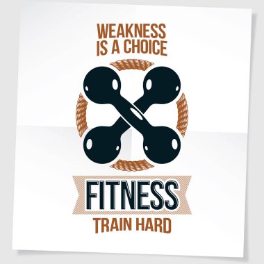 Spor merkezi reklam afişi çarpı işareti, iki dambıl ile vektör Spor donatımı oluşur. Bir seçim teklif zayıflıktır. 