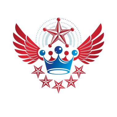 Kraliyet Taç amblemi. Heraldic Coat of Arms dekoratif logosu izole edilmiş vektör çizimi. Beyaz arkaplanda eski tarzda antik logotype.