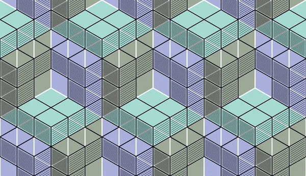 几何立方体抽象无缝模式 3D矢量背景 技术风格的工程技术线条画无尽的图解 — 图库矢量图片
