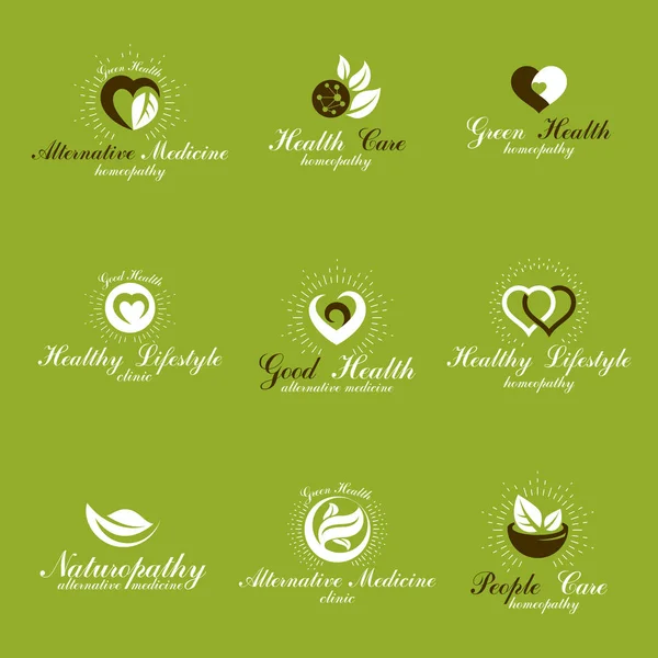 Collection Symboles Créatifs Homéopathie Restaurer Santé Emblèmes Vectoriels Conceptuels Créés — Image vectorielle