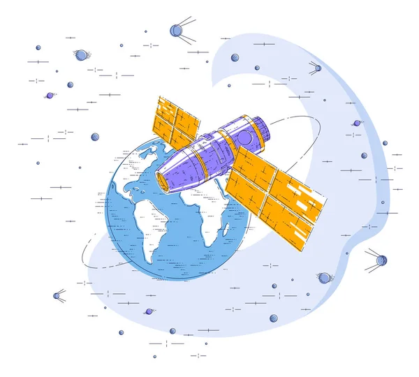 Raumstation Orbitalflug Die Erde Raumschiff Mit Solarzellen Künstlicher Satellit Umgeben — Stockvektor