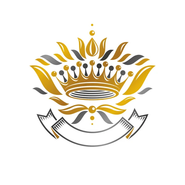 Majestuoso Emblema Corona Escudo Heráldico Logotipo Decorativo Ilustración Vectorial Aislado — Archivo Imágenes Vectoriales