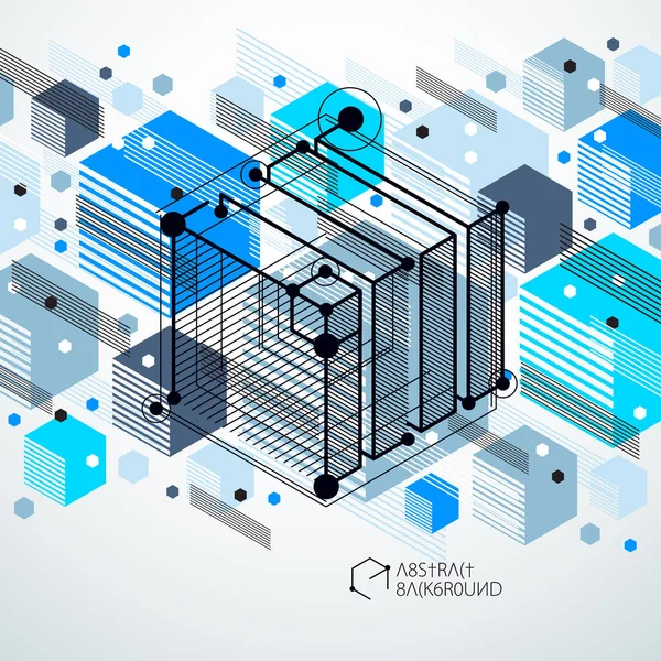 Abstracto Vector Geométrico Fondo Azul Con Cubos Otros Elementos Composición — Archivo Imágenes Vectoriales