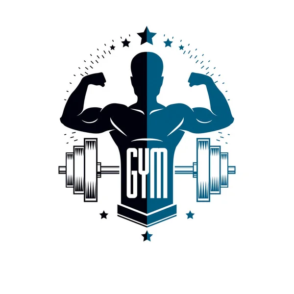 Bodybuilding Haltérophilie Gymnase Logotype Club Sport Emblème Vectoriel Style Rétro — Image vectorielle