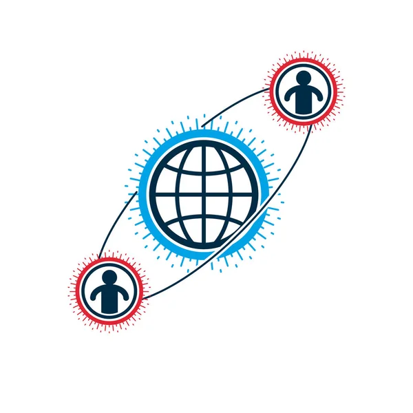 世界和人的创意 Logo 用不同的图标创建的独特的矢量符号 系统和社会矩阵标志 人和人类与彼此进行交互 系统和社会矩阵标志 — 图库矢量图片