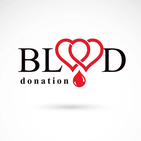 Inscripción Donación Sangre Hecha Con Forma Corazón Gotas Sangre Logotipo — Archivo Imágenes Vectoriales