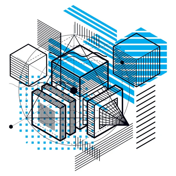 Vonalak Alakzatok Absztrakt Izometrikus Vector Háttér Kockák Hatszög Négyzetek Téglalapok — Stock Vector