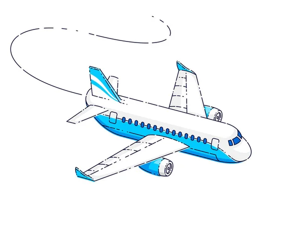 白い背景に分離された飛行機旅客機を飛んで美しい細い線 ベクトル図 — ストックベクタ
