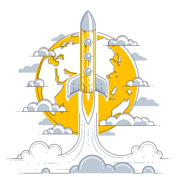 Lancement Fusées Dans Espace Inconnu Avec Planète Terre Arrière Plan — Image vectorielle