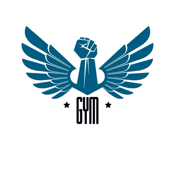Ginásio Levantamento Peso Fitness Esporte Clube Logotipo Emblema Vetor Estilo — Vetor de Stock